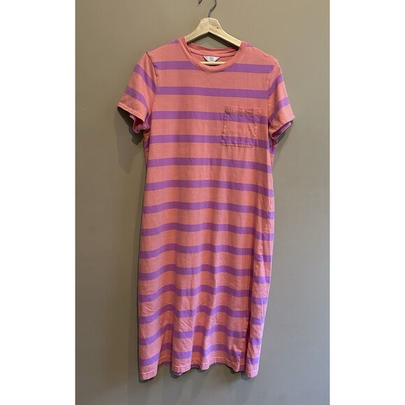 Time And Tru Women's 100% Cotton TShirt SMidi Dress Orange Stripe Size L 12-14 - Picture 2 of 8